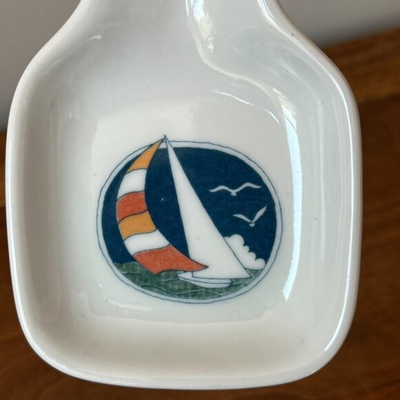 Otagiri Vintage Sailboat Spoon Rest Blue Handle Japan Ceramic Ocean Beach 9" - Picture 5 of 8